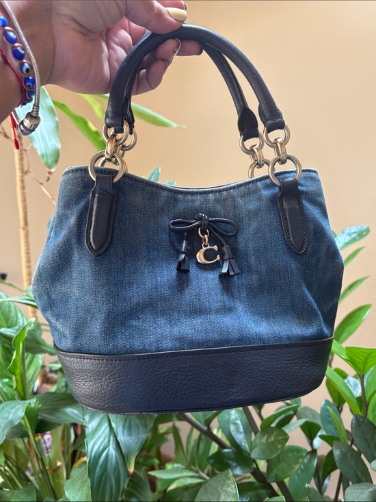 Coach Handbags - Coach micro ally Denim and Navy Leather Drawstring Satchel - Blue